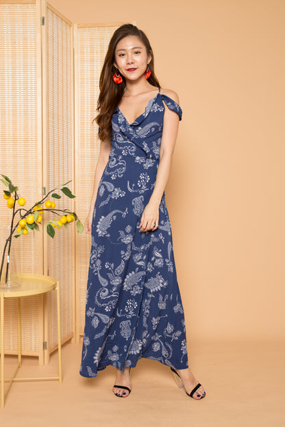 Jacq Tropical Maxi Dress in Blue