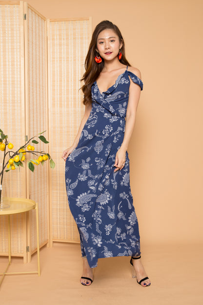 Jacq Tropical Maxi Dress in Blue