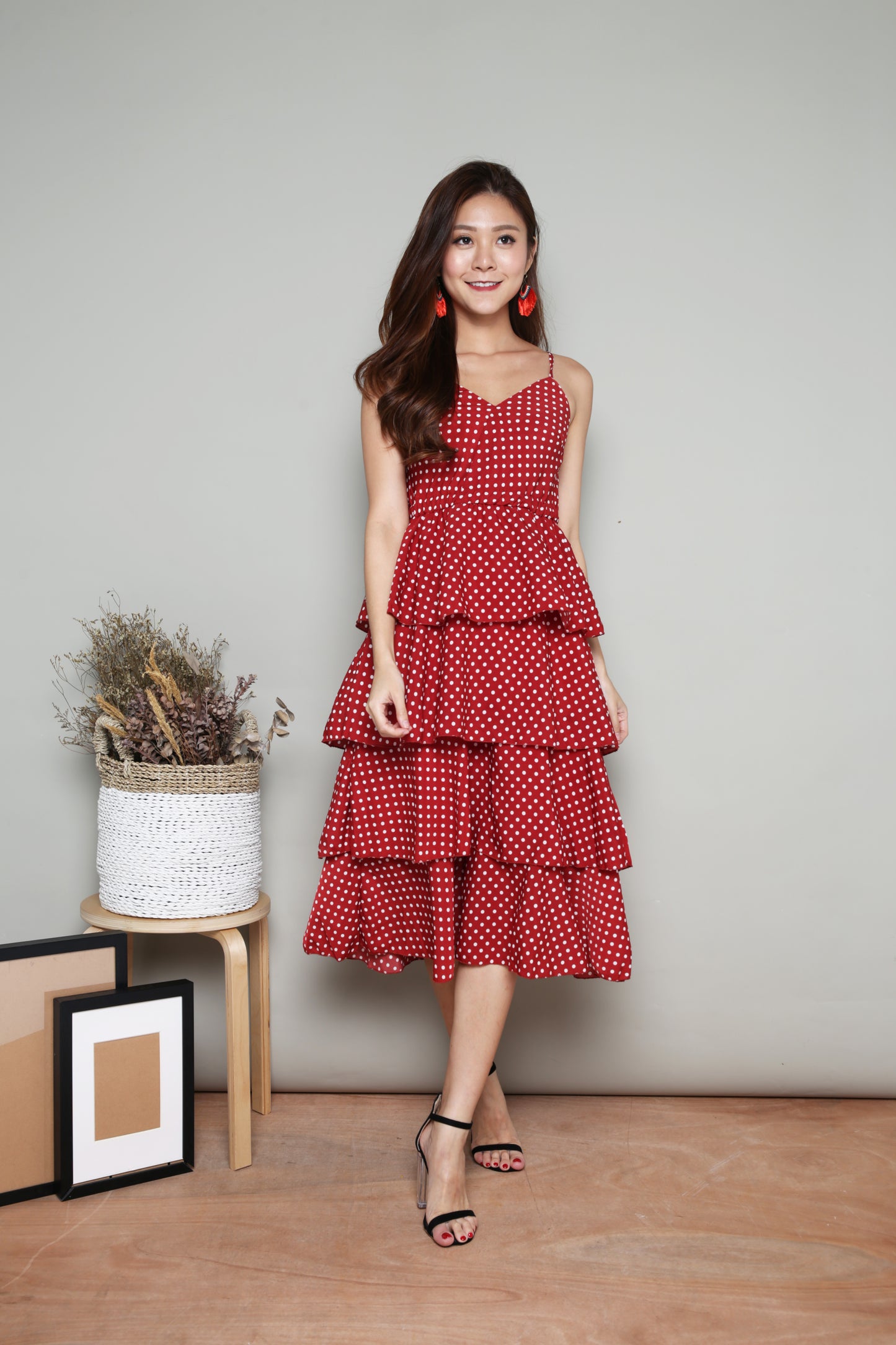 Serenity Layer Polkadot Dress in Red