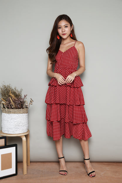 Serenity Layer Polkadot Dress in Red