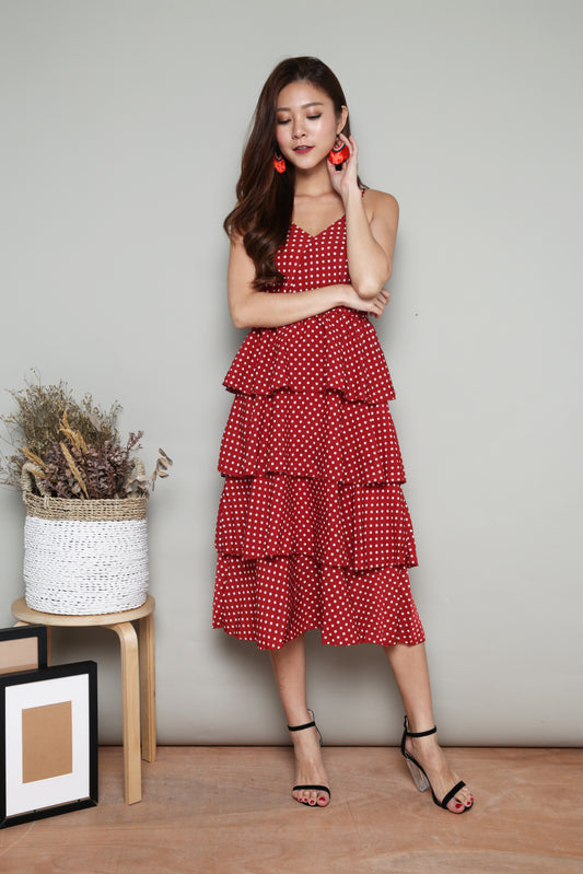 Serenity Layer Polkadot Dress in Red