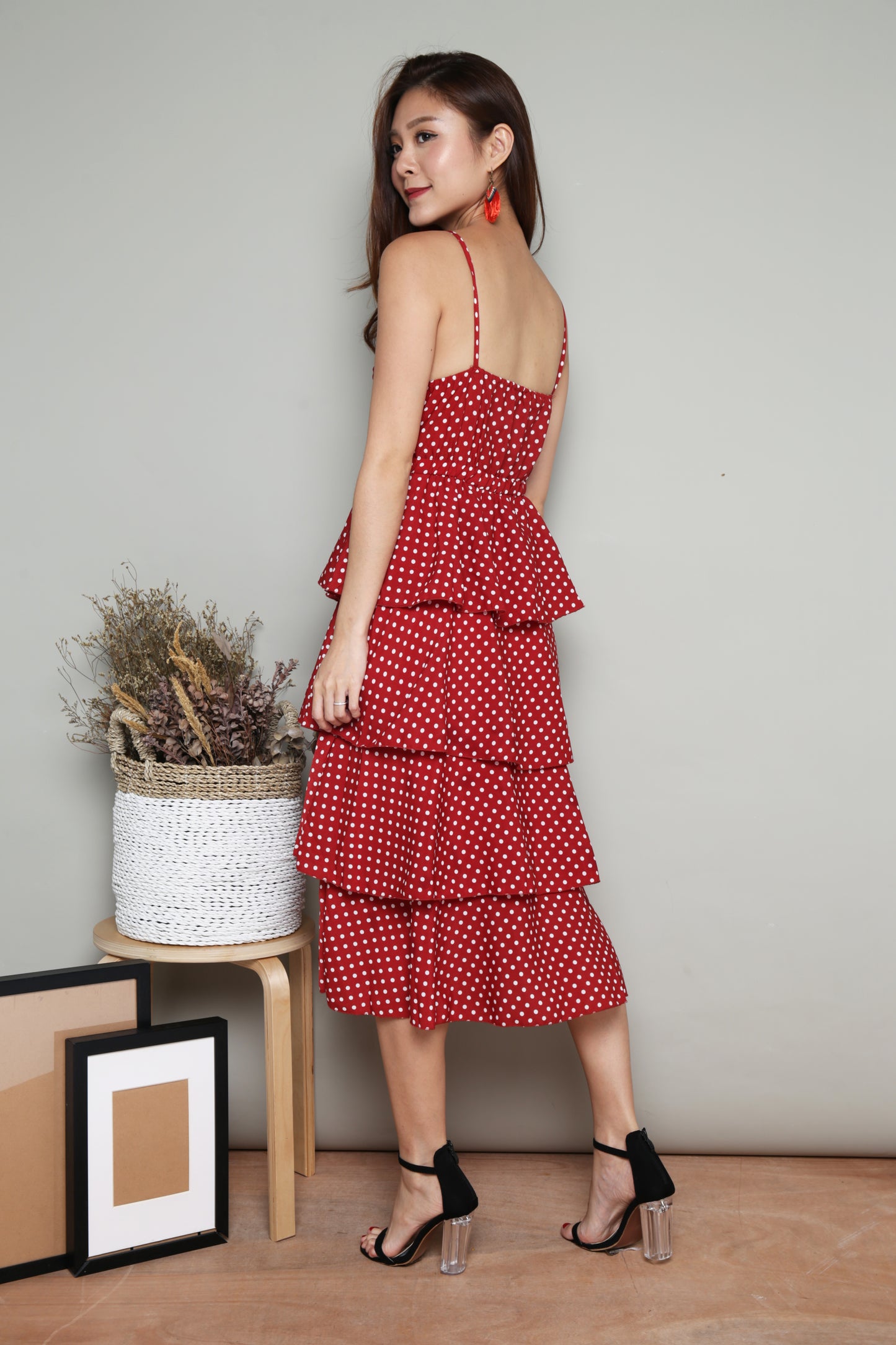 Serenity Layer Polkadot Dress in Red