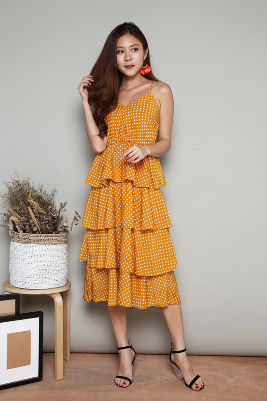 Serenity Layer Polkadot Dress in Yellow