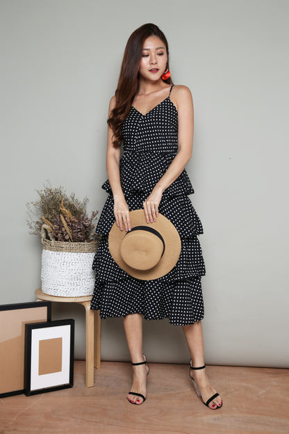 Serenity Layer Polkadot Dress in Black