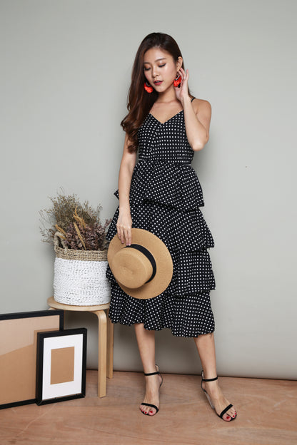 Serenity Layer Polkadot Dress in Black