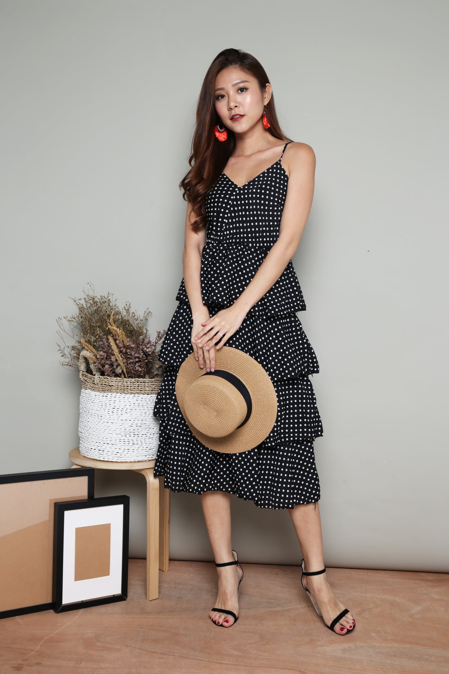 Serenity Layer Polkadot Dress in Black