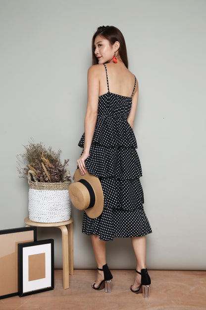 Serenity Layer Polkadot Dress in Black