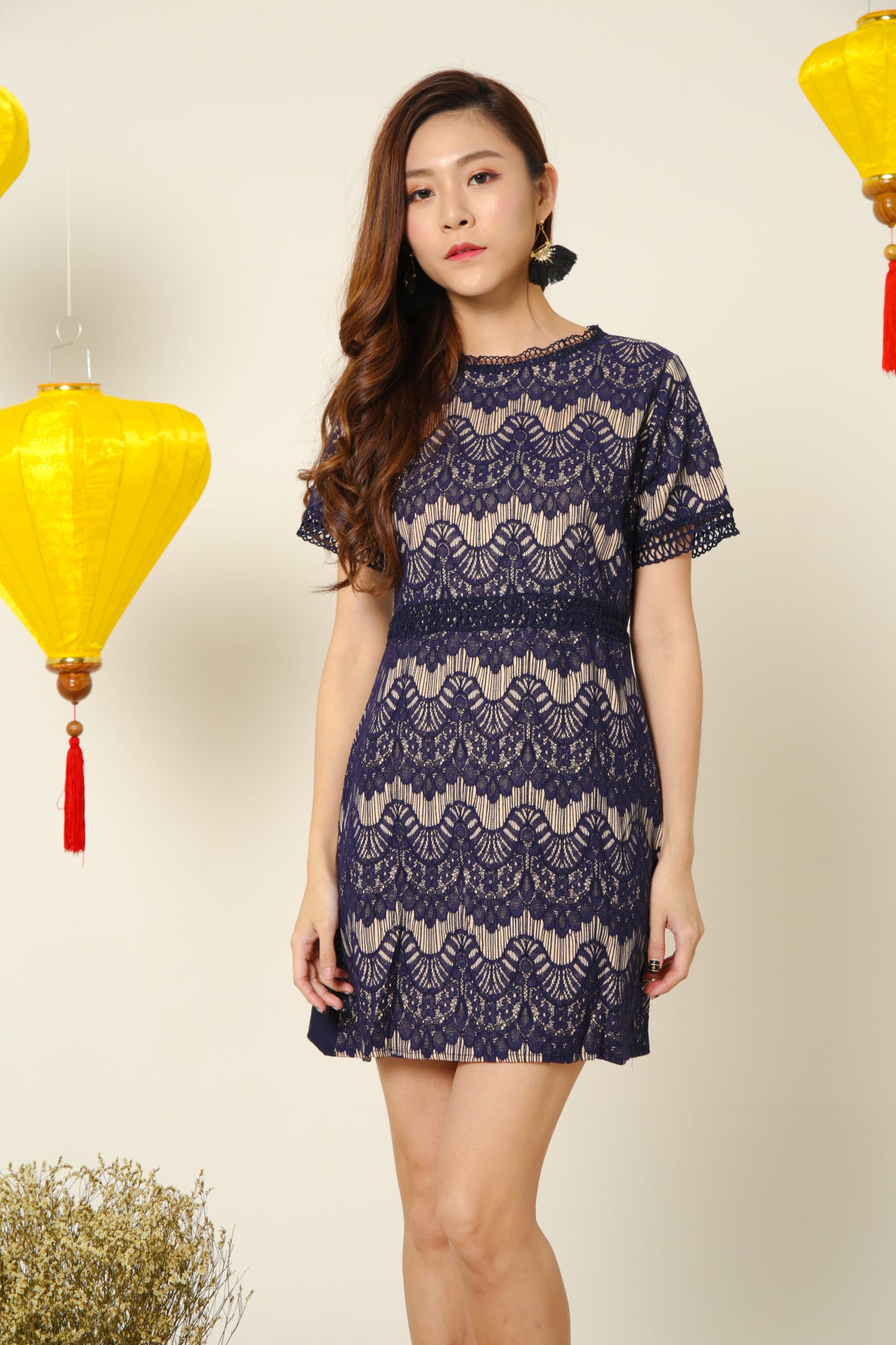 Aurora Crochet Dress in Navy