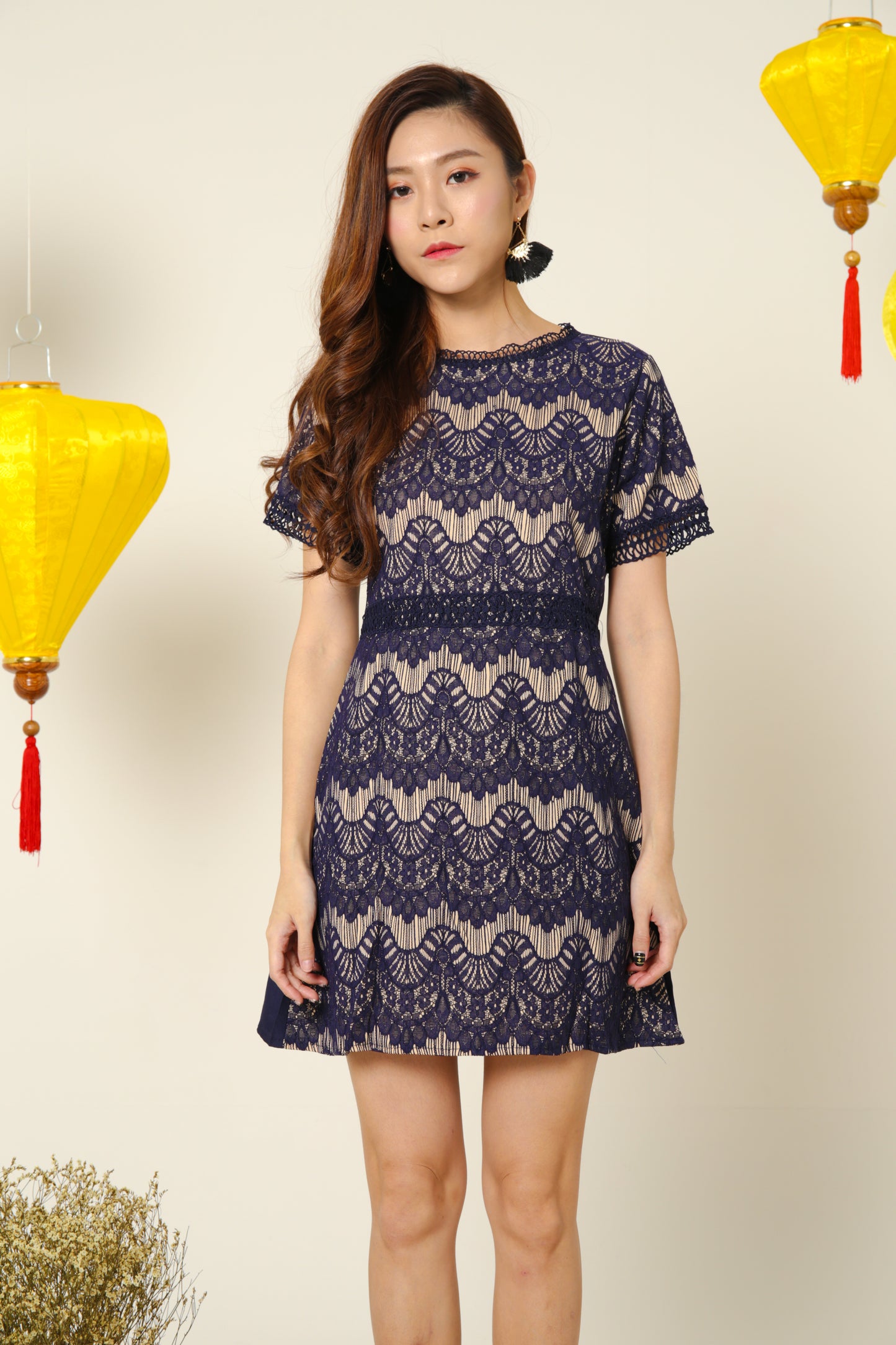 Aurora Crochet Dress in Navy